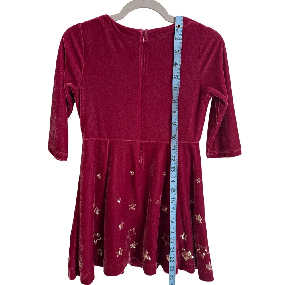 Boden Girls Berry Pink Velvet Sequin Star‎ Skater Dress Size 5-6Y Holiday Party
